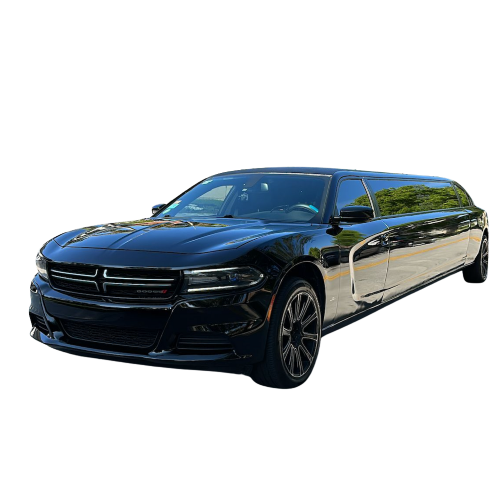 Black Dodge Charger stretch limousine for Miami VIP services